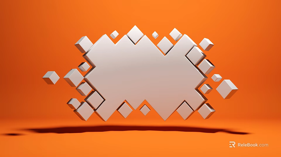 Cartoon Scene Featuring Orange Background White Cubes And Irregular Frame With Shadow Effects 3d model