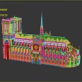 Cartoon Scene Notre Dame Cathedral Model Featuring Gothic Spire Towers And Intricate Windows