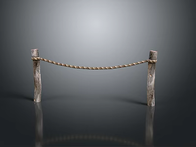 Rustic Outdoor Fence With Wooden Posts And Twisted Rope Natural Design 3d model