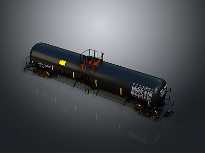 Black Rail Tank Car with Metal Ladder Yellow Marker and Text Labels 3d model