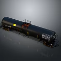 Black Rail Tank Car with Metal Ladder Yellow Marker and Text Labels