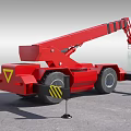 Red Industrial Mobile Crane With Striped Boom For Heavy Duty Construction Work