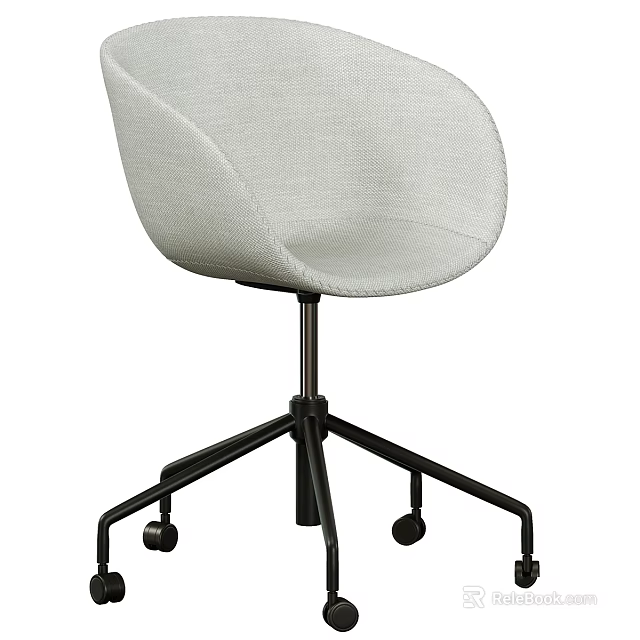 Modern Table and Chair Set with Gray Fabric Chair Black Metal Frame and Wheels 3d model 