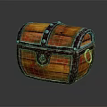 Vintage Wooden Treasure Chest With Metal Straps Lock And Rustic Wood Grain Design