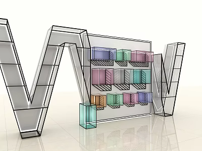 Modern Display Cabinet with Colorful Storage Compartments and Geometric Frame Design 3d model