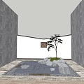 Courtyard Garden With Gray Stone Walls White Wall Stone Paving Water Feature And Small Tree