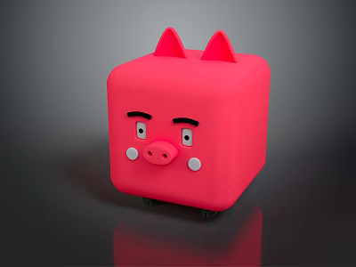 Cartoon Pig Character As Pink Square Piggy Bank With Ears Eyes Nose And Cheeks 3d model