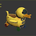 Yellow Duck Shaped Toy Car With Wheels Mechanical Details And Cartoon Design