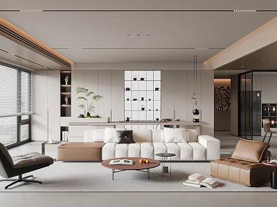 Guest Restaurant Combination Sofa Single Leisure Chair Tea Room Tea Table and Chair Kitchen Dining Table and Chair Chandelier Green Plant 3d model
