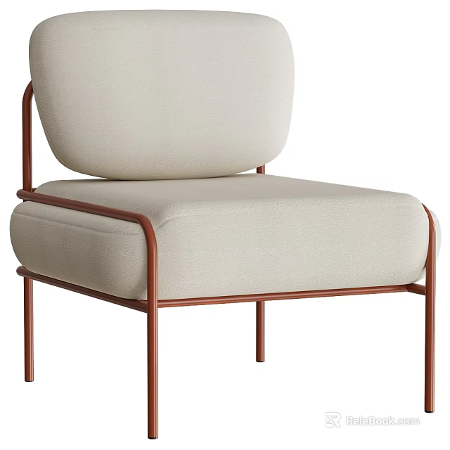 Modern Minimalist Single Sofa With Beige Upholstery And Red Metal Frame 3d model 