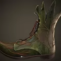 Green and Brown Leather Shoes with Leaf-like Texture Pointed Toe and Laces