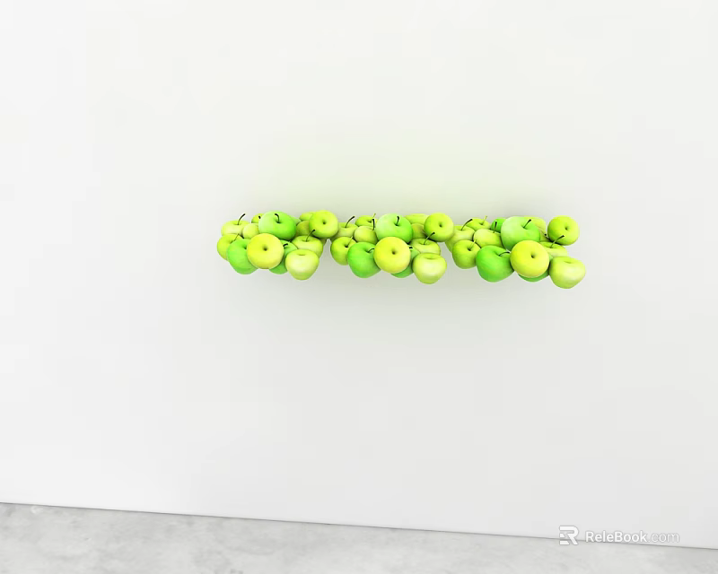 Fresh Green Apples Strung Together in Long String Against White Background 3d model 