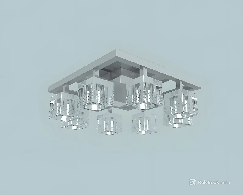Modern Square Ceiling Light With Multiple Glass Shades And Metal Frame 3d model 