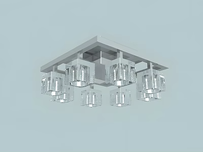 Modern Square Ceiling Light With Multiple Glass Shades And Metal Frame 3d model