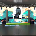 Contemporary Dance Hall Interior Design With Stage Large Screens Colorful Lighting And Decorative Panels
