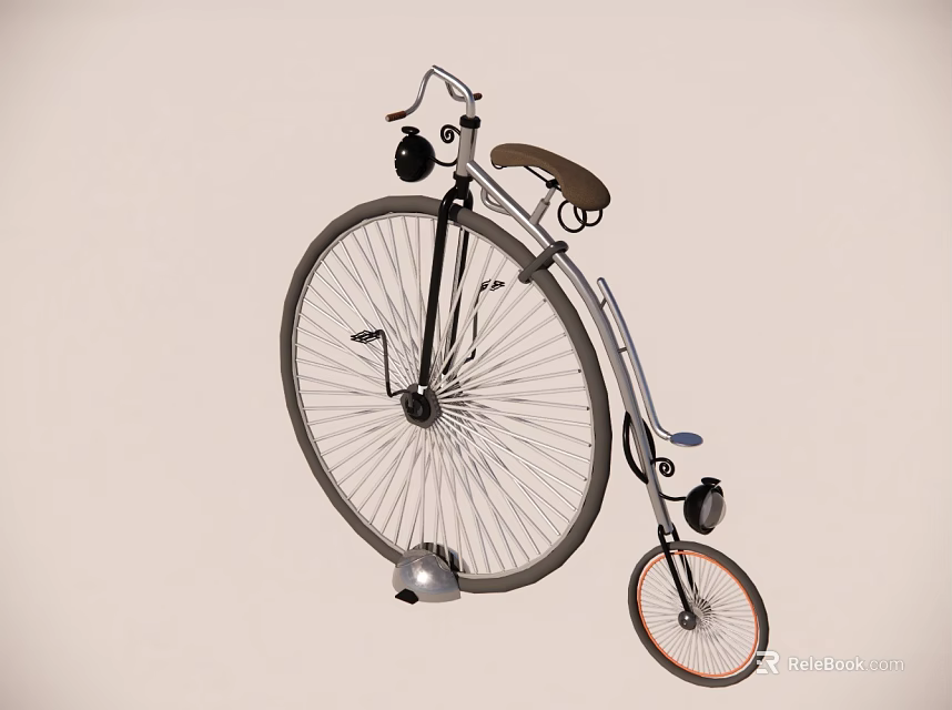 Vintage High Wheel Bicycle With Large Front Wheel Small Rear Wheel And Bell 3d model 