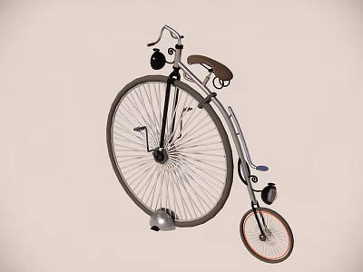 Vintage High Wheel Bicycle With Large Front Wheel Small Rear Wheel And Bell 3d model