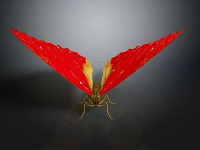 Butterfly With Vibrant Red Wings And Yellow Sections On Dark Background 3d model
