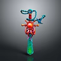 Colorful Fantasy Sword with Red Hilt Octopus Tentacles Blue Chain and Green Crystal Blade