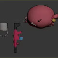 Cute Pink Haired Cartoon Character with Floral Outfit and Mini Mechanical Devices