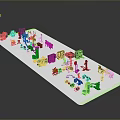 Detailed Blue And Gray Mechanical Parts Models Arranged On White Platform