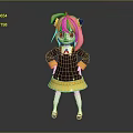 Pink Haired Green Eyed Girl With Cat Ears In Black Yellow Outfit And Bow Tie