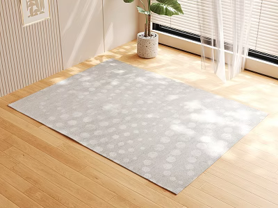 Light Gray Patterned Square Carpet on Wooden Floor with Plant and Windows 3d model