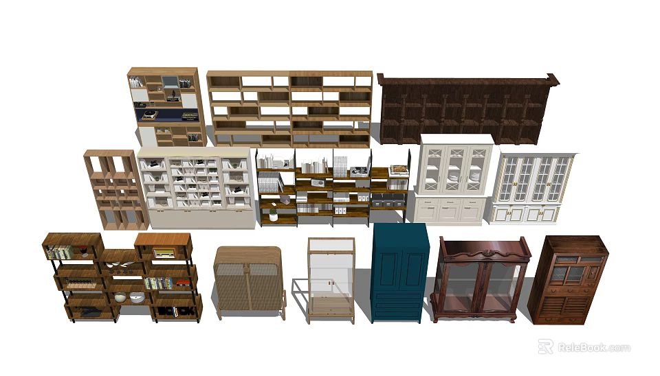 Various Storage Shelving Units With Wooden Metal Designs And Open Closed Styles For Home Organization 3d model 