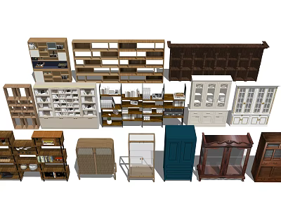 Various Storage Shelving Units With Wooden Metal Designs And Open Closed Styles For Home Organization 3d model