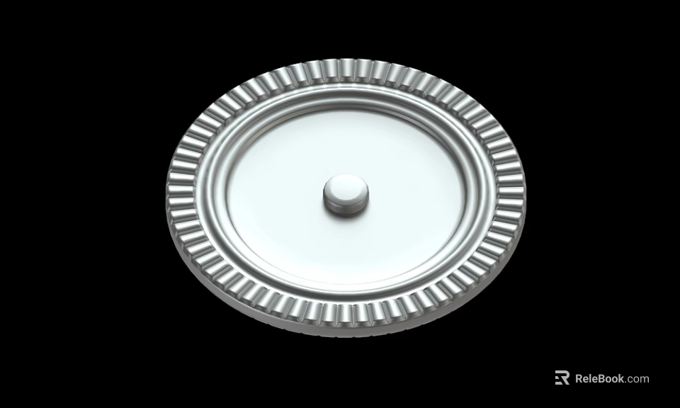 Round Silver Metal Component With Central Cylinder And Ribbed Edge Design 3d model 