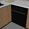 Modern Kitchen Interior With Stainless Steel Built-in Dishwasher Wooden Cabinets And White Countertop