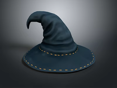 Wizard Character With Classic Dark Blue Magical Hat And Yellow Stitching 3d model