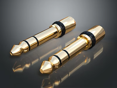 Golden Computer Audio Plugs With Black Rings And Smooth Reflective Surface 3d model