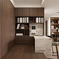 Duplex Living Room with Brown Bookshelves Books Decorations Table Chairs Ceiling Fan and Wooden Floor
