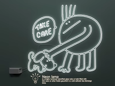 Neson Lamp Creative Neon Design With Abstract Figure Animal Take Care Text For Home Decor 3d model
