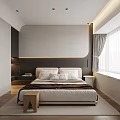 Modern Bedroom Interior with Bed Bedside Table Window Rug and Ceiling Lights 3d model