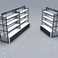 Boutique Display Shelf With Multiple White Shelves Black Frame And Bottom Cabinets