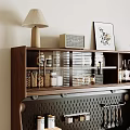 Wooden Sideboard With Open Shelves Perforated Back Panel Hanging Utensils Drawers And Glass Doors