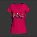 Stylish Pink V Neck T Shirt Featuring Colorful GOLD Lettering Design