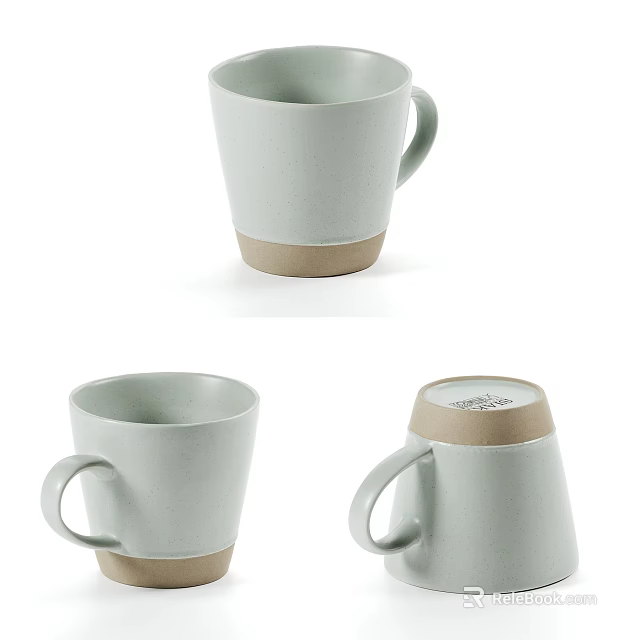 Minimalist Soft Green Ceramic Mug With Brown Base And Handle For Daily Use 3d model 