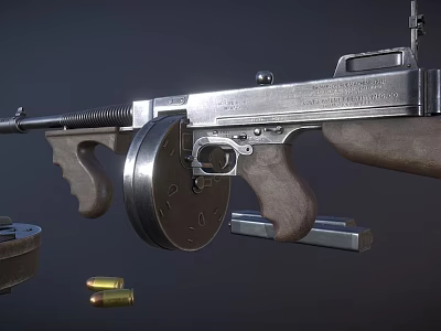 Classic Submachine Gun With Wooden Grip Drum Magazine And Extra Magazine Bullets 3d model