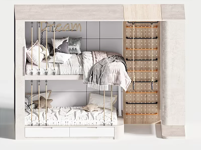 Modern Bunk Bed Design With Safety Railings Ladder And Storage Drawers 3d model