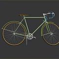 Green Vintage Bicycle With Brown Seat Yellow Rims And Blue White Handlebar On Gray Background