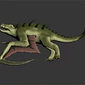 Green Fantasy Creature With Spikes Long Tail Open Mouth Red Wings And Claws