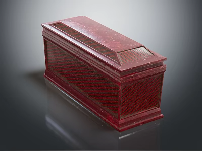 Red Glossy Wooden Box With Decorative Wood Grain Pattern And Fitted Lid 3d model
