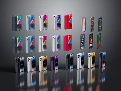 Electronic Appliances Smartphones in Various Colors and Different Models Neatly Arranged 3d model