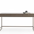 Modern Minimalist Wooden Desk with Three Drawers Books and Coffee Mug