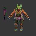 Muscular Armored Character With Yellow Red Armor And Mechanical Tools In Standing Pose