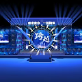 Event Stage Design With Blue Lighting Crossing Theme And Large Screens 3d model
