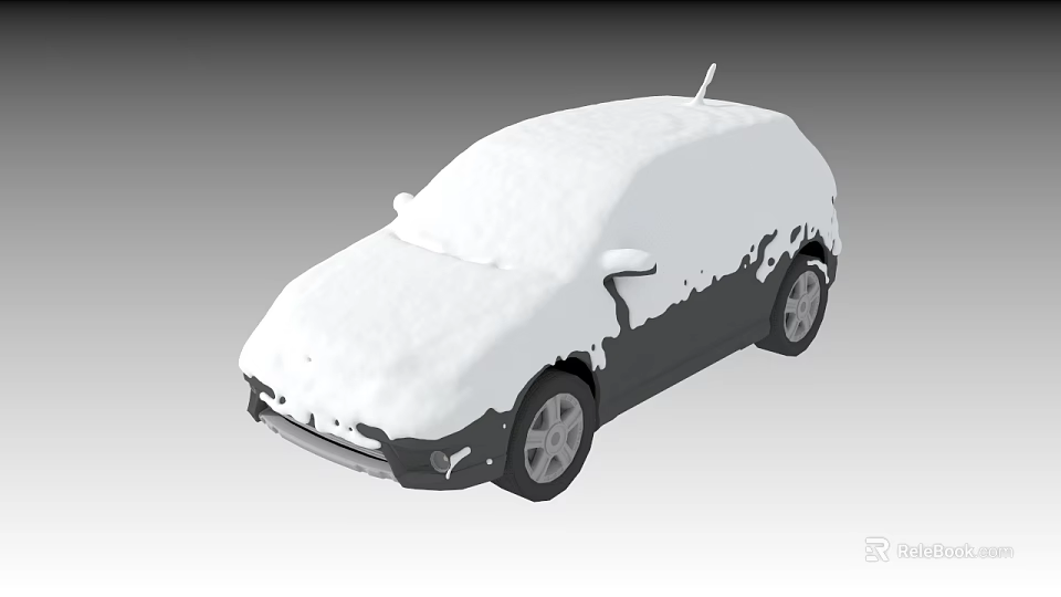 Snow Covered White SUV Car Featuring Roof Antenna And Alloy Wheels 3d model 